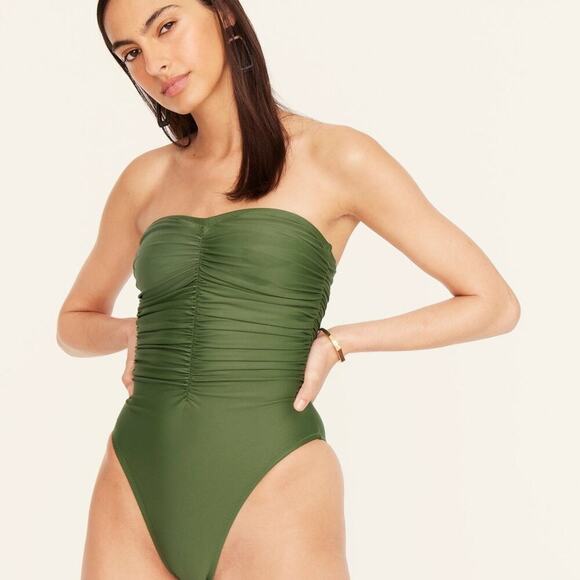NEW J. Crew‎ Women’s Plus Size 24 Safari Green Ruched Sweetheart One-Piece NWT - Picture 1 of 5
